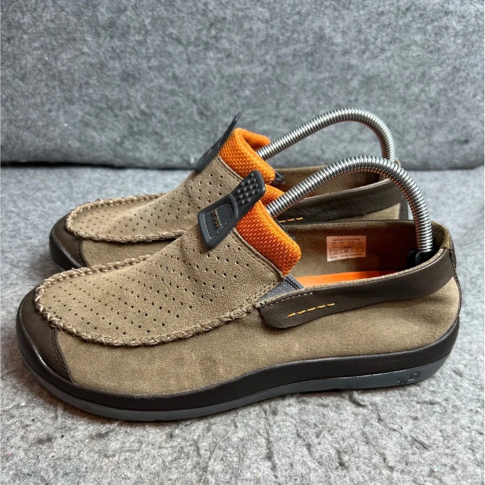 Crocs Thompson Low Mens Brown Suede Perforated Slip On Comfort Loafers Size 8
